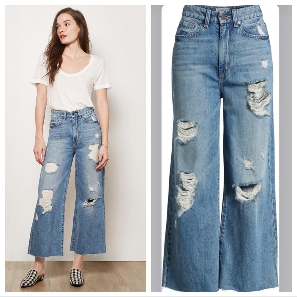 Habitual Jetti High Rise Wide Leg Distressed Crop Jeans Size 27 NWT